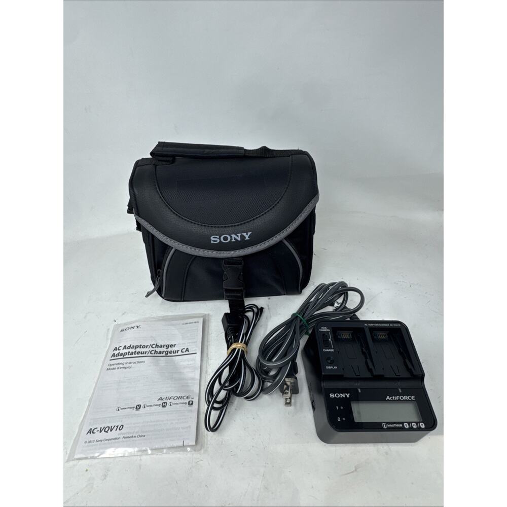 Sony AC-VQV10 Dual Battery Camcorder Charger for NP-FV100 Very Good W/ Case